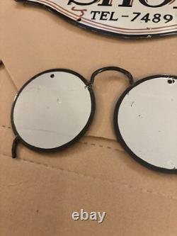 Vintage Optical Shop Glasses Sign Two Piece Rare Porcelain Double Sided