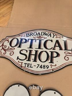 Vintage Optical Shop Glasses Sign Two Piece Rare Porcelain Double Sided