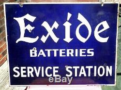 Vintage Orig. Exide Batteries Sevice Station Double Sided Porcelain Sign 26x20