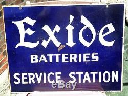 Vintage Orig. Exide Batteries Sevice Station Double Sided Porcelain Sign 26x20