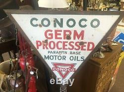 Vintage Original 1930's Conoco Motor Oil Porcelain Double Sided Lollipop Sign