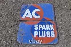 Vintage Original 1950s AC Spark Plugs Fuel Pumps Double Sided Advertising Sign