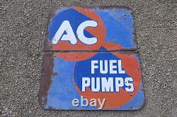 Vintage Original 1950s AC Spark Plugs Fuel Pumps Double Sided Advertising Sign