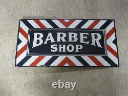 Vintage Original Barber Shop Porcelain Double Sided Flange Sign 24x12 Antique