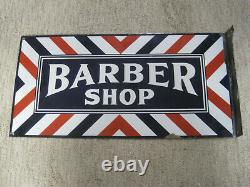 Vintage Original Barber Shop Porcelain Double Sided Flange Sign 24x12 Antique