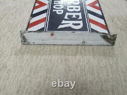 Vintage Original Barber Shop Porcelain Double Sided Flange Sign 24x12 Antique