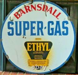 Vintage Original Barnsdall Super-Gas Ethyl Burst Double-Sided Porcelain Sign