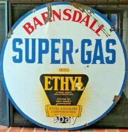 Vintage Original Barnsdall Super-Gas Ethyl Burst Double-Sided Porcelain Sign