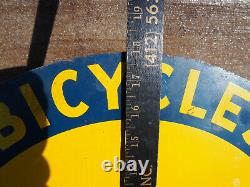 Vintage Original Columbia Bicycle Double Sided Flange Metal Enamel Sign