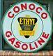Vintage Original Conoco Gasoline With Ethyl Burst Double-sided 30 Porcelain Sign