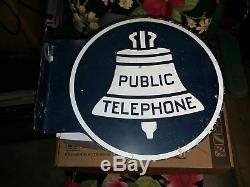 Vintage Original Double Sided Bell System Public Telephone Metal Sign withFlange