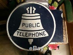 Vintage Original Double Sided Bell System Public Telephone Metal Sign withFlange