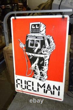 Vintage! Original Fuelman Robot Gas Station Advertising Sign 24x16 Double Sided