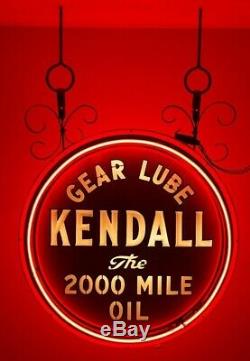 Vintage Original Kendall Oil Double Sided Porcelain Enamel Neon Milk Glass Sign