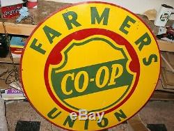 Vintage Original Large Farmers Union CO-OP Metal Double Sided Farm Sign