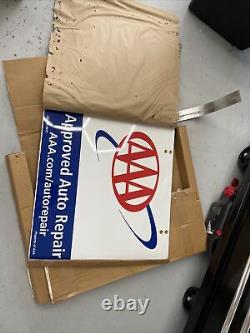 Vintage Original Metal Double Sided AAA Auto Approved Repair Sign with Wall Brackt