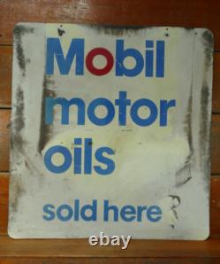 Vintage Original Mobil Motor Oils Sold Here Double Sided Metal Advertising Sign