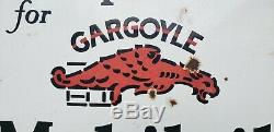 Vintage Original Mobiloil Gargoyle Lollipop Double Sided Porcelain Enamel Sign
