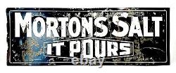 Vintage Original Mortons Salt It Pours Double Sided Metal Advertising Sign