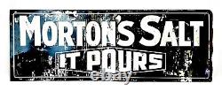 Vintage Original Mortons Salt It Pours Double Sided Metal Advertising Sign