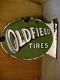 Vintage Original Oldfield Tires Double-side Porcelain Flanged Sign 1930's