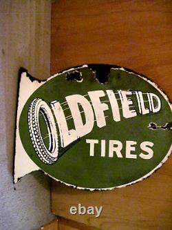 Vintage Original Oldfield Tires Double-side Porcelain Flanged Sign 1930's