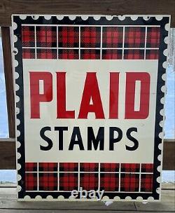 Vintage Original PLAID STAMPS Double Sided Metal SignRARE -VHTF