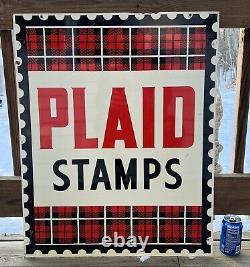 Vintage Original PLAID STAMPS Double Sided Metal SignRARE -VHTF