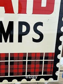 Vintage Original PLAID STAMPS Double Sided Metal SignRARE -VHTF