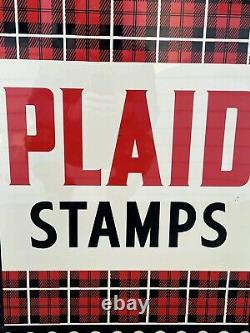 Vintage Original PLAID STAMPS Double Sided Metal SignRARE -VHTF