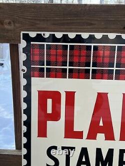 Vintage Original PLAID STAMPS Double Sided Metal SignRARE -VHTF