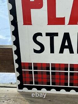 Vintage Original PLAID STAMPS Double Sided Metal SignRARE -VHTF