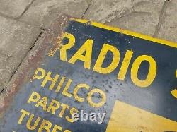 Vintage Original Philco Radio Service Painted Steel Double Sided Sign
