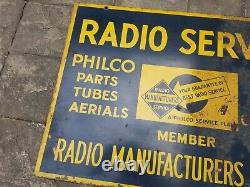 Vintage Original Philco Radio Service Painted Steel Double Sided Sign