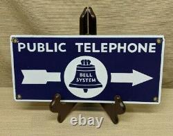 Vintage Original Public Telephone Bell System Double Sided Porcelain Sign Blue