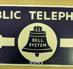 Vintage Original Public Telephone Bell System Double Sided Porcelain Sign Blue