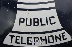 Vintage Original Public Telephone Metal Sign Double Sided Flange Round 18