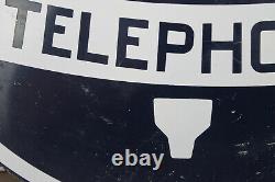 Vintage Original Public Telephone Metal Sign Double Sided Flange Round 18