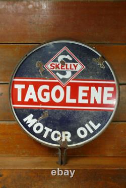 Vintage Original SKELLY TAGOLENE Motor Oil Porcelain Double Sided Sign 30