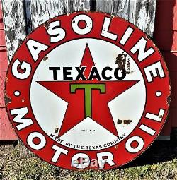 Vintage Original Texaco Green T 1930's 42 Double Sided Porcelain Sign