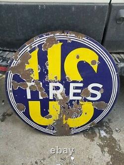 Vintage Original US Tires Double Sided Porcelain Sign 30in