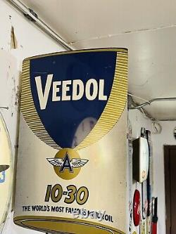Vintage Original Veedol Flying A Motor Oil Double Sided Metal Flange Sign