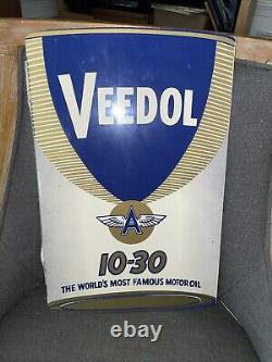 Vintage Original Veedol Flying A Motor Oil Double Sided Metal Flange Sign