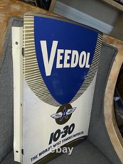 Vintage Original Veedol Flying A Motor Oil Double Sided Metal Flange Sign