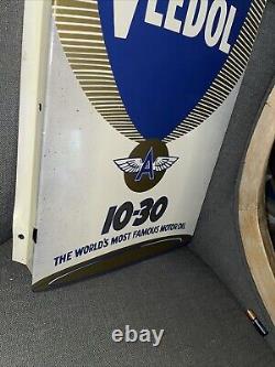 Vintage Original Veedol Flying A Motor Oil Double Sided Metal Flange Sign