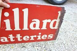 Vintage Original Willard Batteries Metal Double Sided Flange Sign Gas Oil