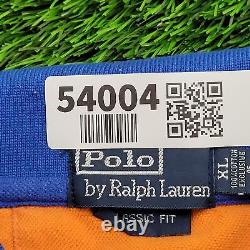 Vintage POLO Ralph-Lauren Polo Shirt M 19x24 Big-Pony Contrast-Color Blue Orange