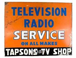 Vintage Painted Metal Double Sided Sign TELEVISION RADIO SERVICE TAPSSONS TV