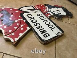 Vintage Painted Wood Metal School Girl Crossing Sign, Double Sided, lifesize