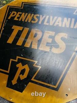 Vintage Pennsylvania Tires Sign, 30 Double Sided Tire Sign, Gas and Oil Sign